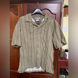 Men’s Columbia  brown vertical striped button down shirt XL